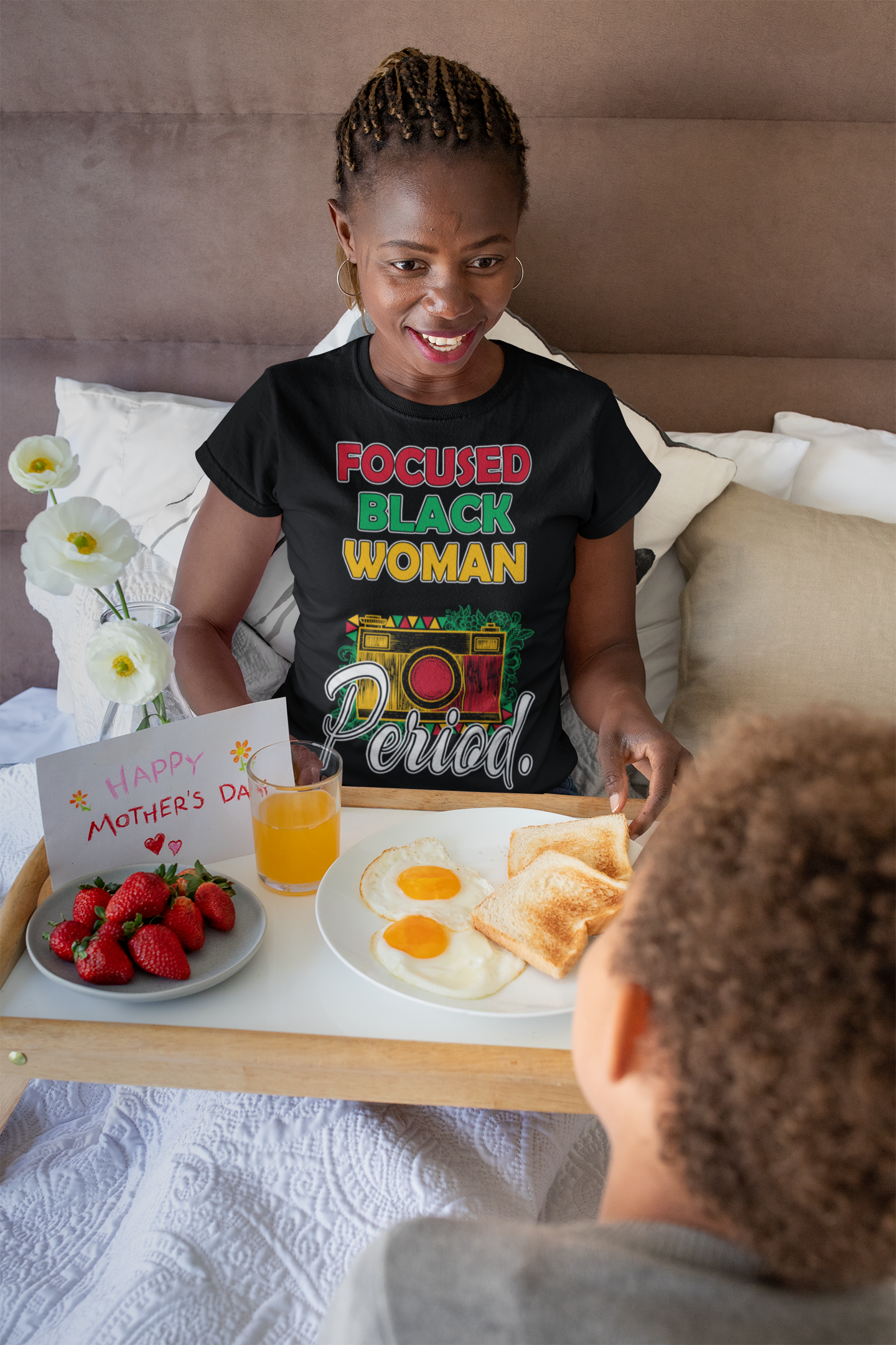 Women's - Focused Black Mother Graphic T-Shirt